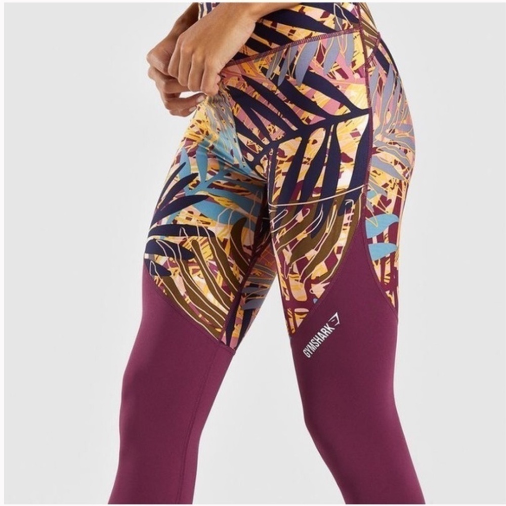 GYMSHARK Tropical Print Purple Leggings